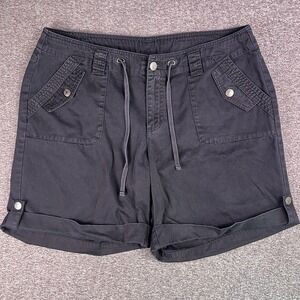 Venzia Shorts Womens 18 Black Cotton Chino Cuffed Grunge Drawstring Fit38x7.5